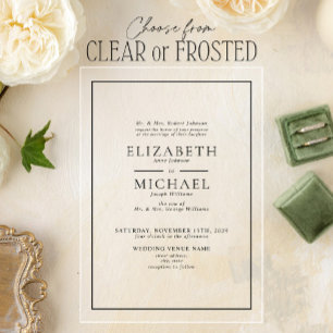 クラシックフォーマルブラック&ホワイトシンプル結婚ズ アクリル招待状