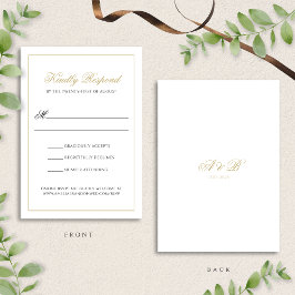 クラシックフォーマルブラック&金ゴールドモノグラム結婚ズ 出欠カード