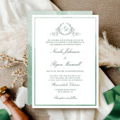 クラシックフォーマルモノグラムグリーンウォーター結婚カラー 招待状