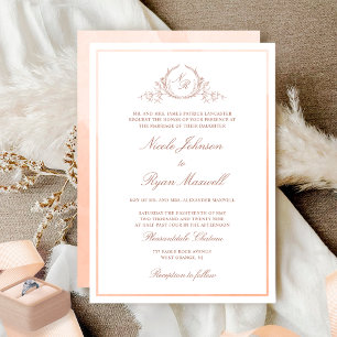 クラシックフォーマルモノグラムピーチウォーター結婚カラー 招待状