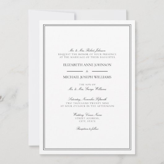 クラシックフォーマル白黒スクリプ結婚ト 招待状 (正面)