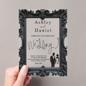クラシックフォーマル白黒デリケート結婚ズ アクリル招待状 (インサイチュ (ポータブル))