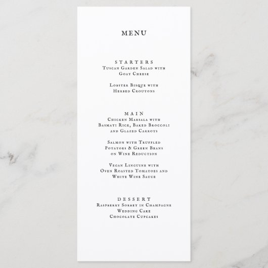 クラシックフォーマル白黒結婚ズディナー メニュー (正面)