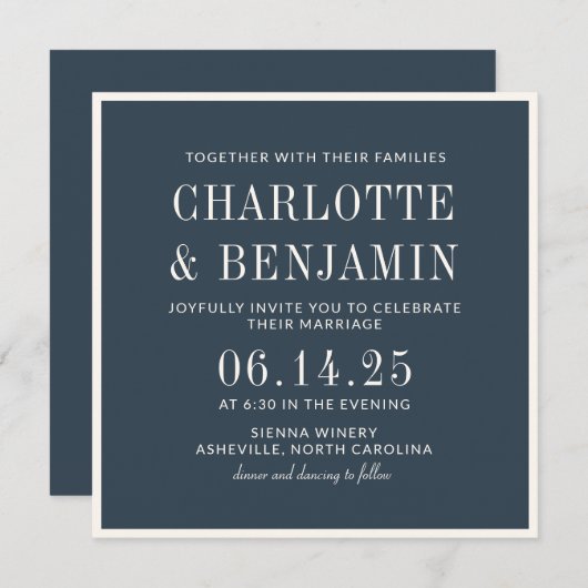 クラシックフォーマル結婚エレガント縁どティール（緑がかった色） 招待状 (正面/裏面)