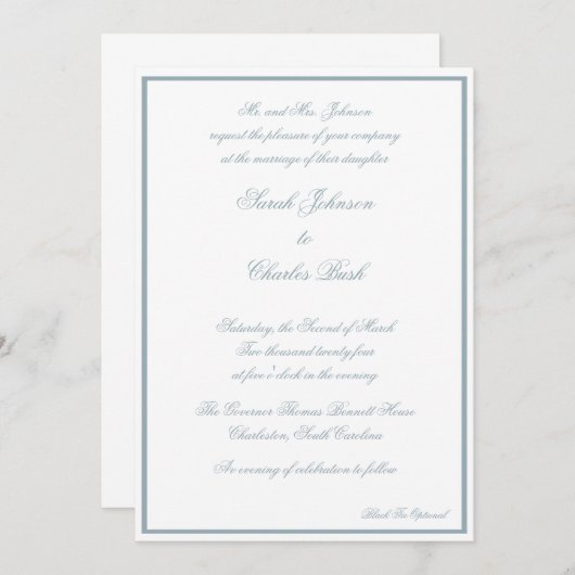 クラシックフォーマル結婚式招待状 – コースタルブルー 招待状 (正面/裏面)