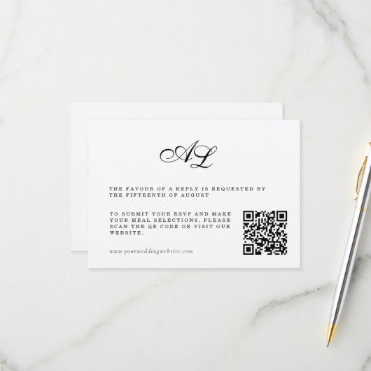 クラシックフォーマル結婚式RSVPカードQRコード 出欠カード (正面/裏面インサイチュ)