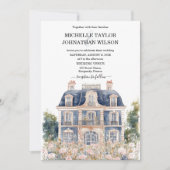 クラシックフランスのエレガントブルーマンションフローラ 招待状 (正面)