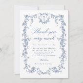 クラシックフランスのビクトリアン青フローラ結婚の写真 サンキューカード (正面)