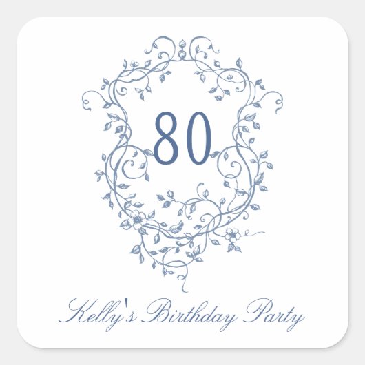 クラシックフランスのビクトリアンBlue 80th誕生日パーティー スクエアシール (正面)