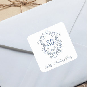 クラシックフランスのビクトリアンBlue 80th誕生日パーティー スクエアシール