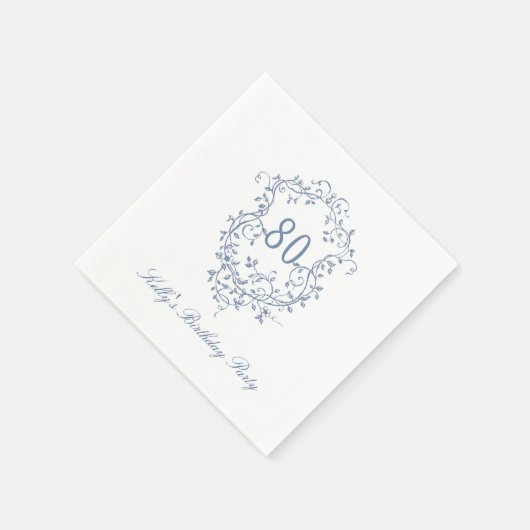 クラシックフランスのビクトリアンBlue 80th誕生日パーティー スタンダードカクテルナプキン (角)