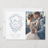 クラシックフランスの青フローラ結婚クレスト2枚 サンキューカード (正面)