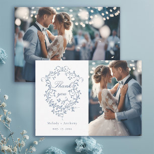 クラシックフランスの青フローラ結婚クレスト2枚 サンキューカード
