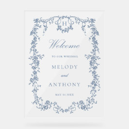 クラシックフランスの青フローラ結婚歓迎 アクリルサイン