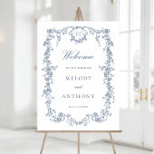 クラシックフランスの青フローラ結婚歓迎 ポスター