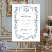 クラシックフランスの青フローラ結婚歓迎 ポスター