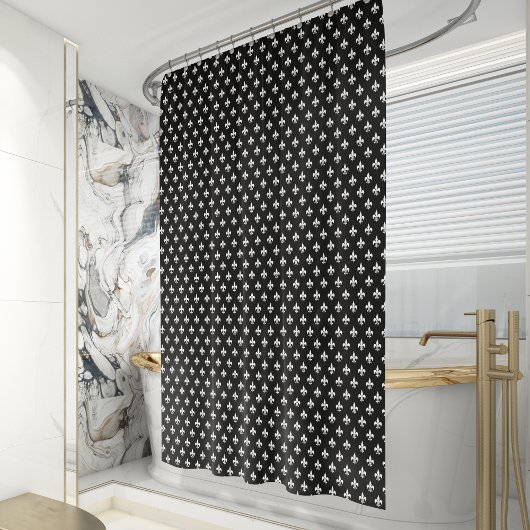 クラシックフランスの（紋章の）フラ・ダ・リパターン白黒 シャワーカーテン