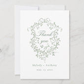 クラシックフランスのSage Greenフローラクレストフォト サンキューカード (正面)