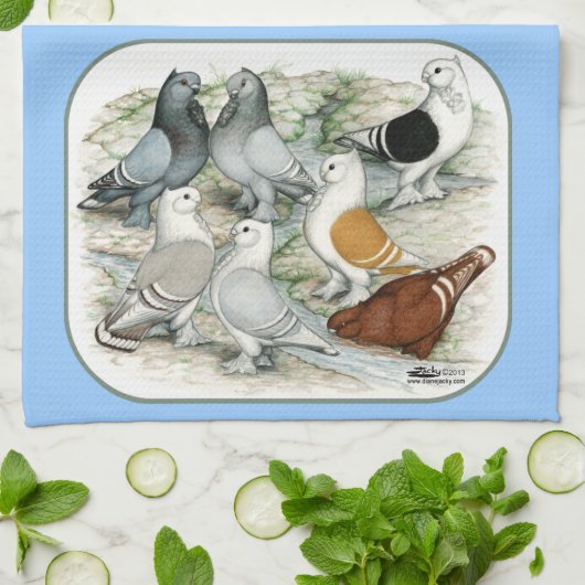 クラシックフリルの野鳩 キッチンタオル (折り畳み)