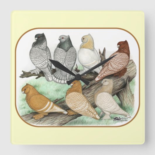 クラシックフリルピジョンズブロンディーネット スクエア壁時計 (正面)