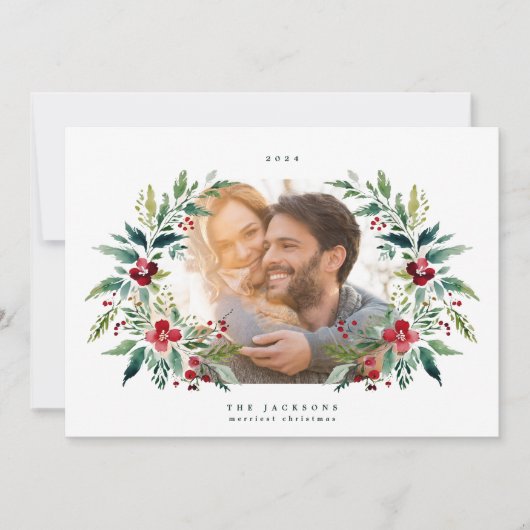 クラシックフレームリース写真クリスマス シーズンカード (正面)