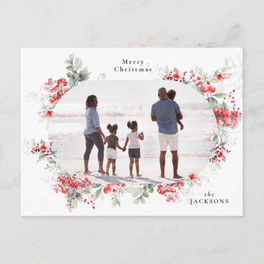 クラシックフレームリース写真クリスマス シーズンポストカード (正面)