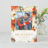 クラシックフローラと金ゴールドクリスマスフォトカード シーズンカード (スタンド正面)