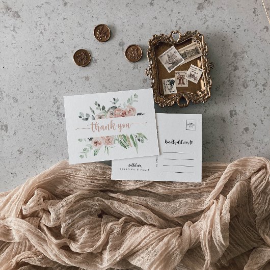 クラシックフローラほこりっぽいピンクローズ ポストカード