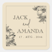 クラシックフローライラストレーション結婚式用シール スクエアシール (正面)