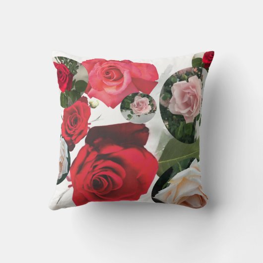 クラシックフローラエレガントシック赤、クリーム、ピンクのバラ クッション (裏面)