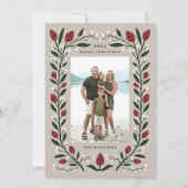 クラシックフローラエレガントフレームのクリスマスフォト シーズンカード (正面)