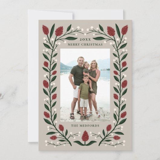 クラシックフローラエレガントフレームのクリスマスフォト シーズンカード (正面)