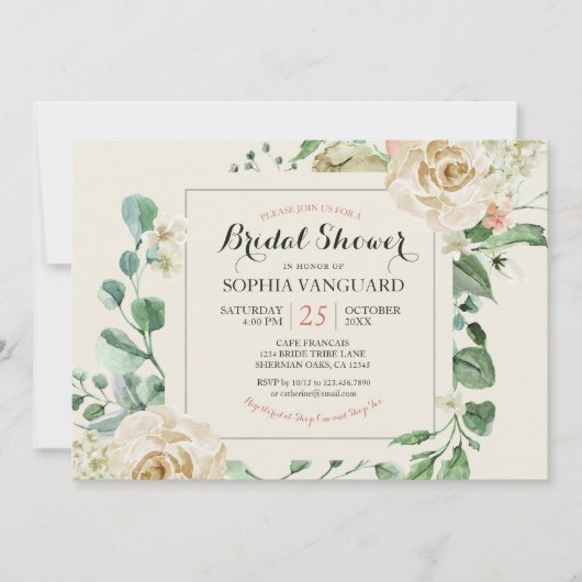 クラシックフローラエレガントブライダルシャワー招待 招待状 (正面)