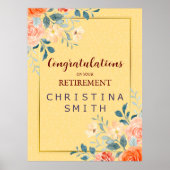 クラシックフローラエレガント水色退職パーティー ポスター (正面)