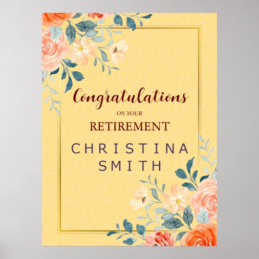 クラシックフローラエレガント水色退職パーティー ポスター (正面)