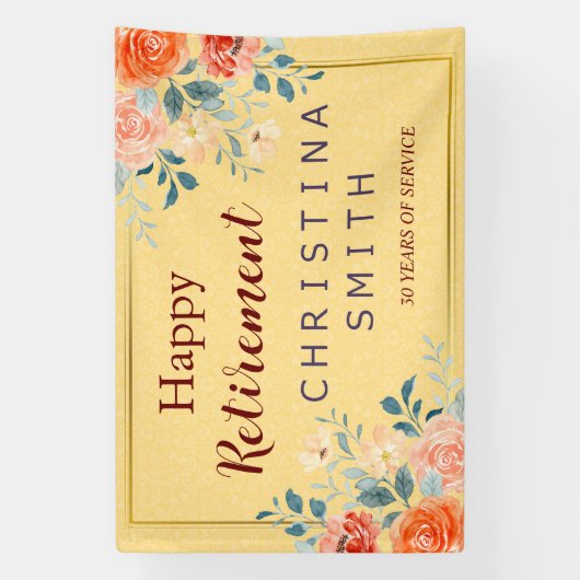 クラシックフローラエレガント水色退職パーティー 横断幕 (縦)