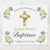 クラシックフローラエレガント金ゴールドクロス洗礼 スパークリングワインラベル (シングルラベル)