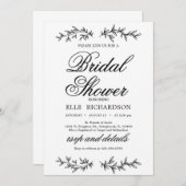 クラシックフローラオーナメントエレガントブライダルシャワー 招待状 (正面/裏面)
