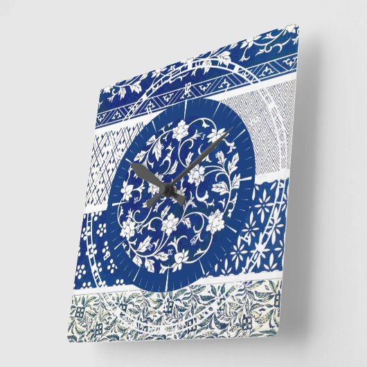 クラシックフローラオーナメントプリント スクエア壁時計 (傾斜)