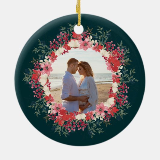 クラシックフローラクリスマスボタニカル2写真 セラミックオーナメント (裏面)