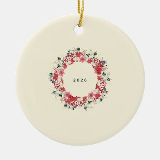 クラシックフローラクリスマス植物家族の写真 セラミックオーナメント (正面)