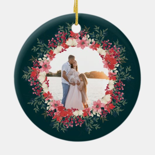 クラシックフローラクリスマス植物家族の写真 セラミックオーナメント (裏面)