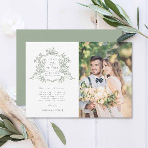 クラシックフローラクレストセージ結婚グリーンの写真 サンキューカード
