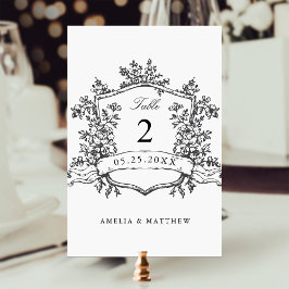 クラシックフローラクレストブラック&ホワイト結婚ズ テーブルナンバー