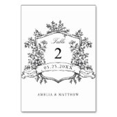 クラシックフローラクレストブラック&ホワイト結婚ズ テーブルナンバー (正面)