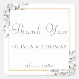 クラシックフローラスケッチ金ゴールドフレ素朴結婚ーム スクエアシール