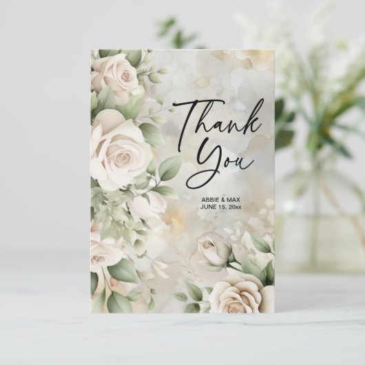 クラシックフローラセージ離れグリーン結婚ズ サンキューカード (スタンド正面)