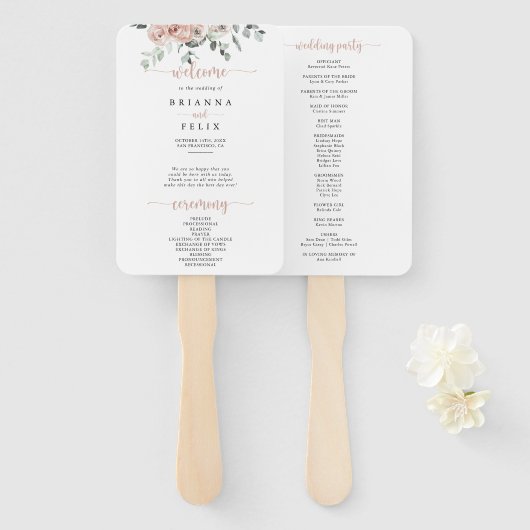 クラシックフローラダスティピンクローズ結婚ズ ハンドファン (正面&裏面)