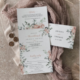 クラシックフローラダスティピンクローズ結婚ズ 三つ折り招待状