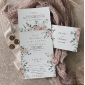 クラシックフローラダスティピンクローズ結婚ズ 三つ折り招待状